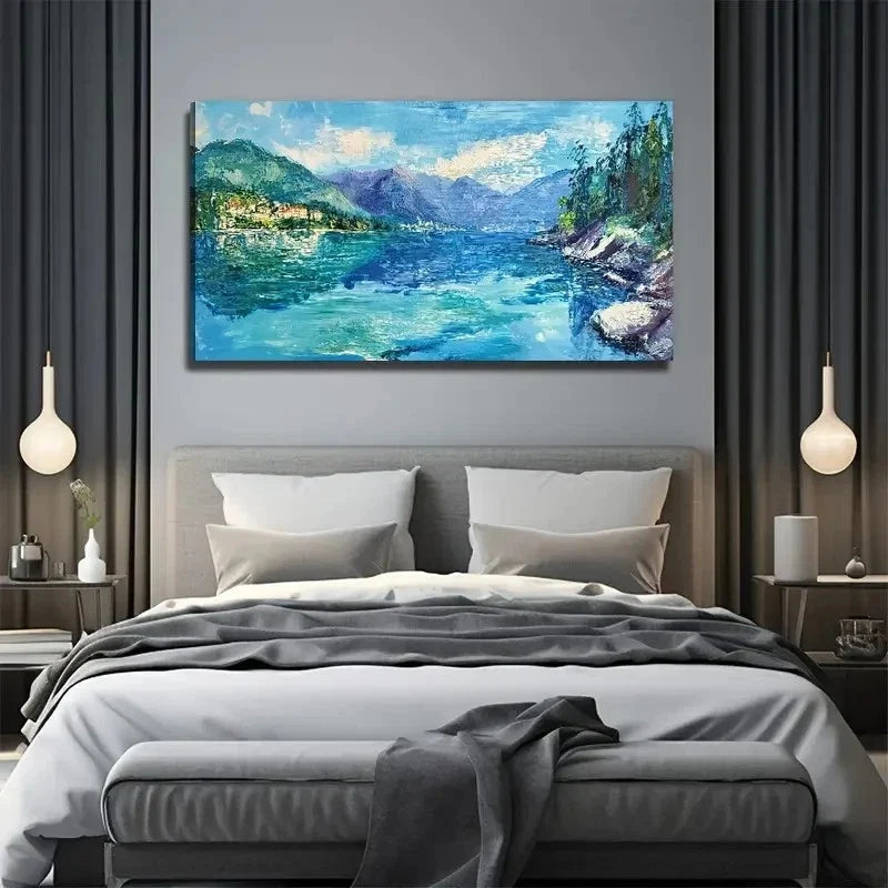 Lake Scene Nature Modern Wall Art Canvas Office Home Room Framed 80x45cm