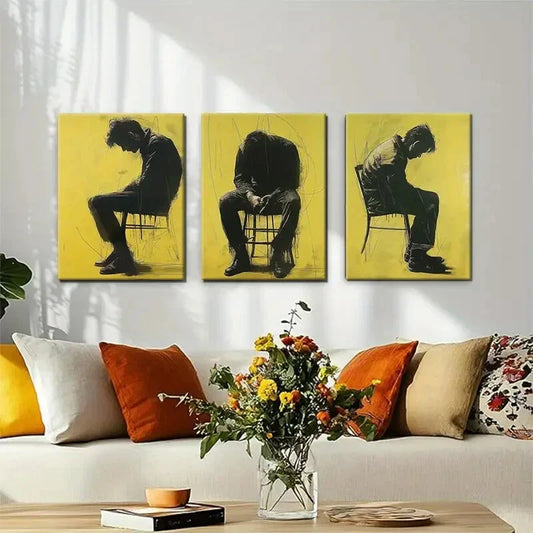 3pcs Urban Expressionism for Man Sitting Perfect Wall Art Set Canvas Framed 40x60cm - High Quality Print 100% Australian Made Wall Canvas Ready to Hang