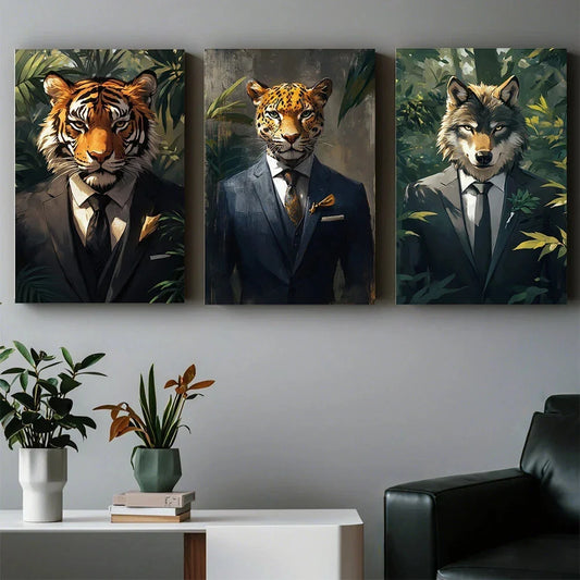 3pcs Wild Beasts Abstract Paintings Tigers Metal Print Ready to Hang Art