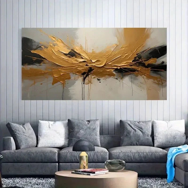 Abstract Golden Black Graffiti Wall Art Canvas Office Home Room Framed 120x60cm