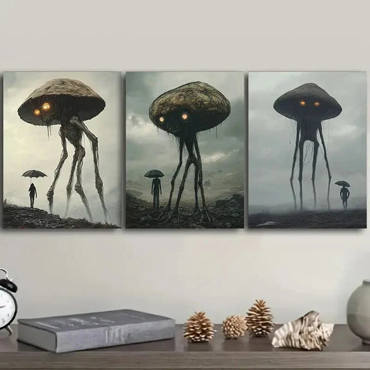 3pcs Mushroom Monster Theme Metal Print Ready to Hang Art