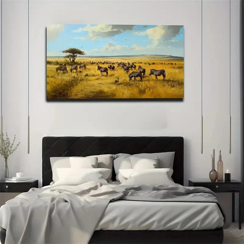 Savannah Animal Migration Wall Art Canvas Office Home Room Framed 120x60cm