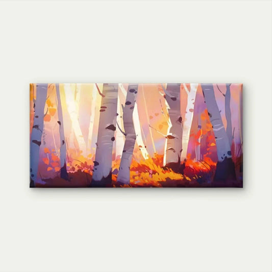 Autumn Birch Forest Landscape Wall Art Canvas Office Home Room Framed 80x45cm