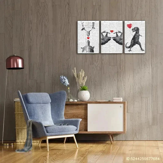 3pcs , Sea Turtle, Sloth, Tyrannosaurus Rex, Metal Print Ready to Hang Art