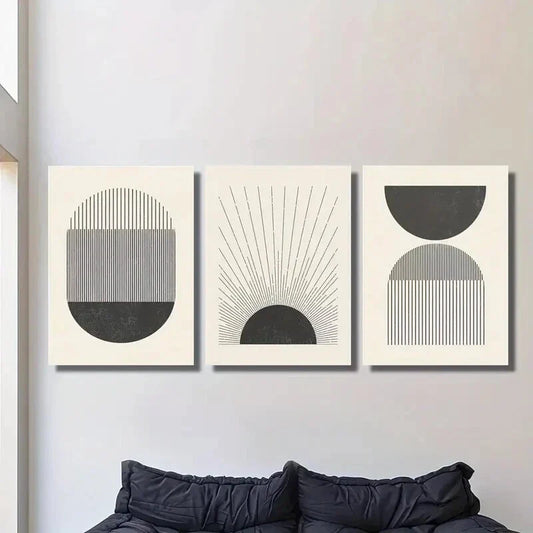 3pcs european retro black and white lines abstract Metal Print Ready to Hang Art