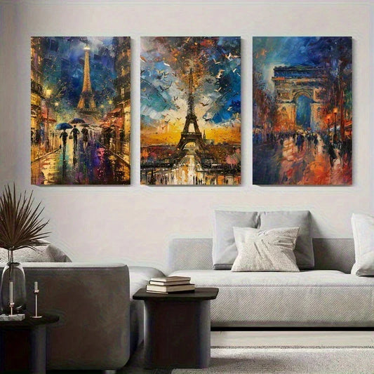 3pcs Beautiful The Eiffel Tower, Vivid City Night Metal Print Ready to Hang Art