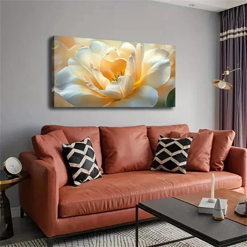 Blooming White Yellow Gradient Wall Art Canvas Office Home Room Framed 120x60cm
