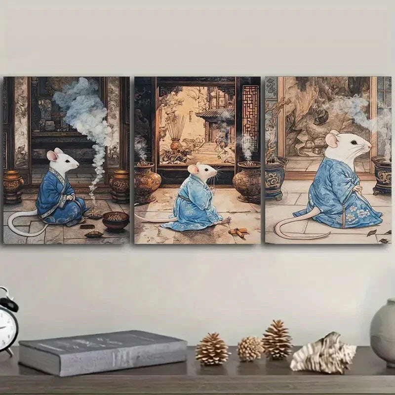 3pcs Robe mouse Wall Art Set Canvas Framed 40x60cm - High Quality Print 100% Australian Made Wall Canvas Ready to Hang