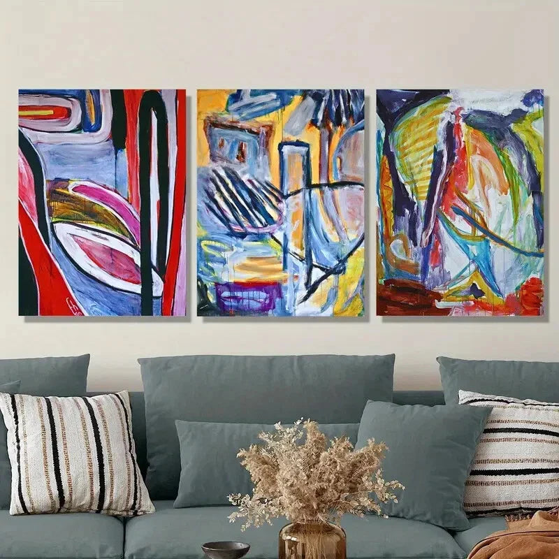 3pcs  oil painting brushwork abstract Metal Print Ready to Hang Art