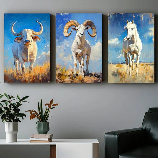 3pcs Animals And Lawn Scenes Abstract Metal Print Ready to Hang Art