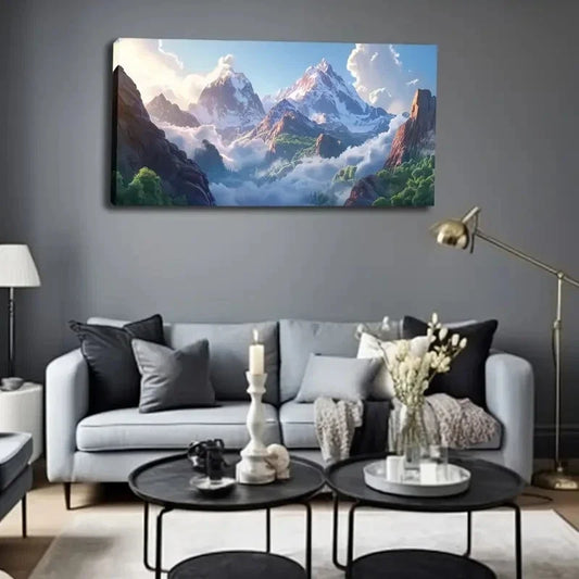 Snow-Capped Mountains Cloud Wall Art Canvas Office Home Room Framed 120x60cm