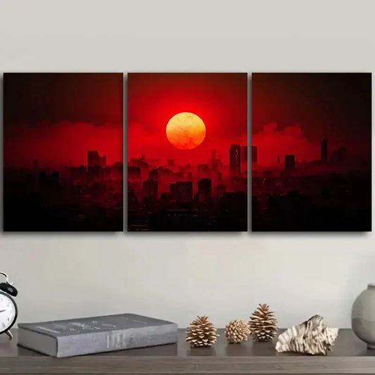 3pcs The moon over the city Metal Print Ready to Hang Art