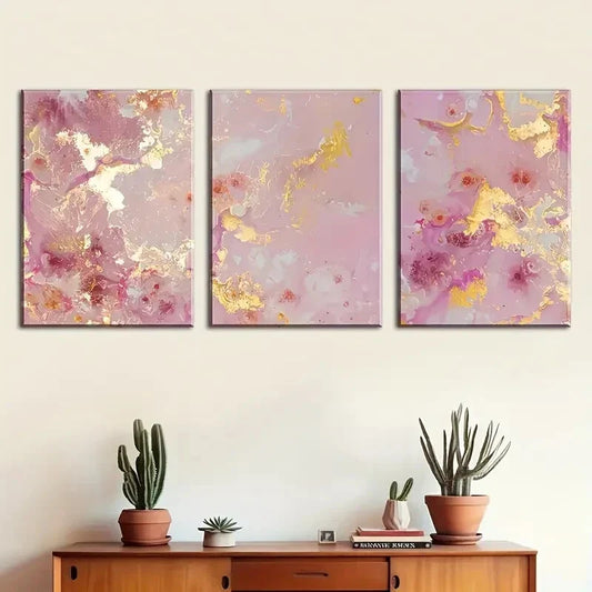 3pcs Abstract Rose Golden Art Design Metal Print Ready to Hang Art
