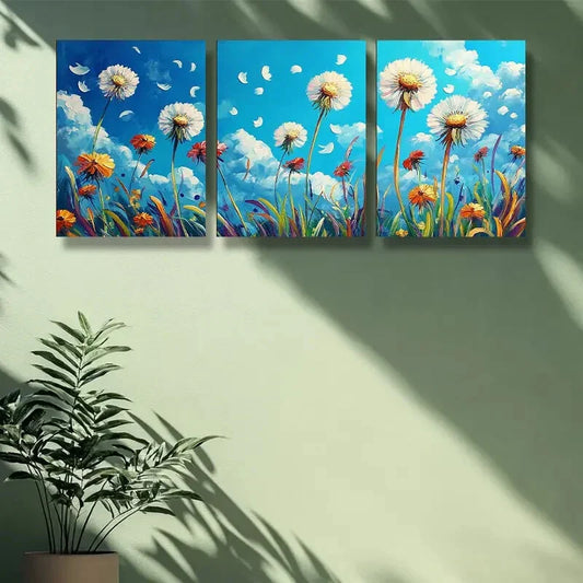 3pcs White dandelion Floral Beautiful Metal Print Ready to Hang Art