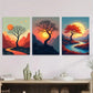 3pcs Vibrant Sunset Trees And Mountain beautiful Wall Art Set Canvas Framed 40x60cm - High Quality Print 100% Australian Made Wall Canvas Ready to Hang