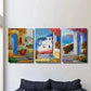 3pcs Santorini Greece Landscape & Floral Garden Wall Art Set Canvas Framed 40x60cm - High Quality Print 100% Australian Made Wall Canvas Ready to Hang
