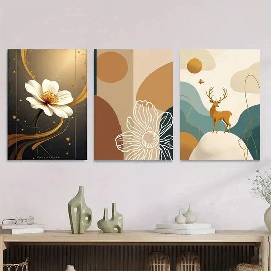 3pcs Contemporary Abstract Floral Modern Metal Print Ready to Hang Art