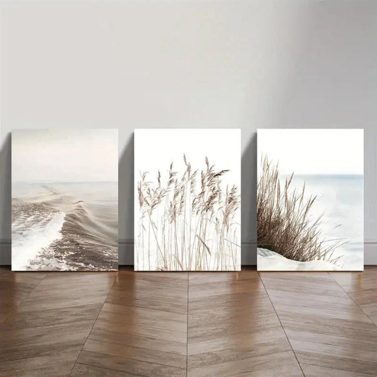 3pcs Nordic Beach Landscape Blue Sea Beige Metal Print Ready to Hang Art