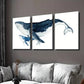 3pcs Nautical Humpback Marine Blue Whale Wall Art Set Canvas Framed 40x60cm - High Quality Print 100% Australian Made Wall Canvas Ready to Hang