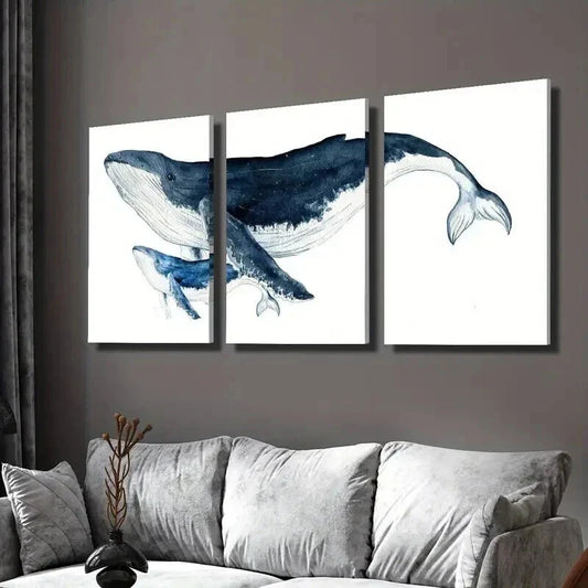 3pcs Nautical Humpback Marine Blue Whale Wall Art Set Canvas Framed 40x60cm - High Quality Print 100% Australian Made Wall Canvas Ready to Hang