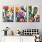 3pcs Vibrant Abstract Floral & Cactus Canvas Metal Print Ready to Hang Art