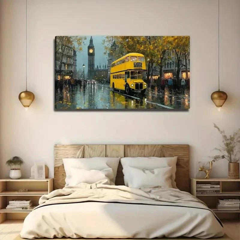 Yellow Double-Decker Bus Wall Art Canvas Office Home Room Framed 120x60cm