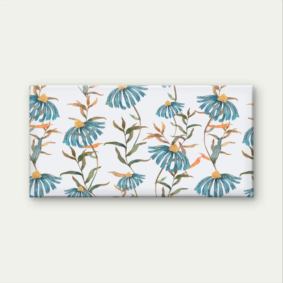 Blue Watercolor Daisy Floral Pattern Wall Art Canvas Office Home Framed 120x60cm