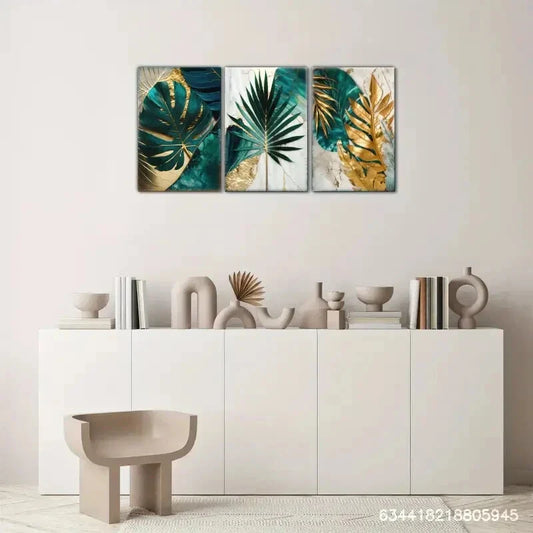 3pcs Abstract Monstera Leaf Art, Monstera in Olive Metal Print Ready to Hang Art