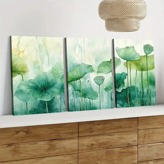 3pcs Abstract Painting Artwork Classic Green Florals Wall Art Set Canvas Framed 40x60cm - High Quality Print 100% Australian Made Wall Canvas Ready to Hang