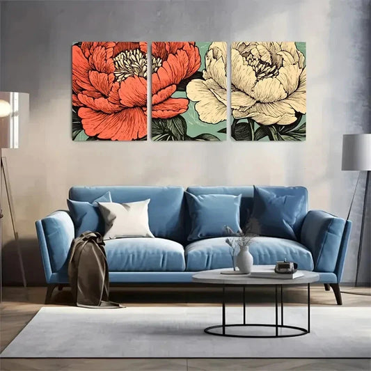 3pcs Featuring a Summer Peony Display Metal Print Ready to Hang Art