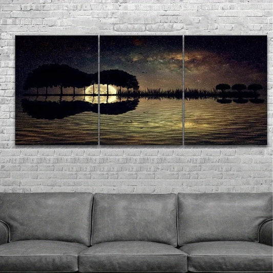 3pcs Abstract Guitar Trees Starry Night Full Moon Metal Print Ready to Hang Art