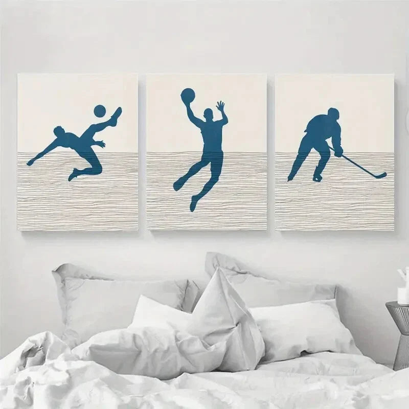 3pcs Minimalist Basketball, Baseball Design Metal Print Ready to Hang Art