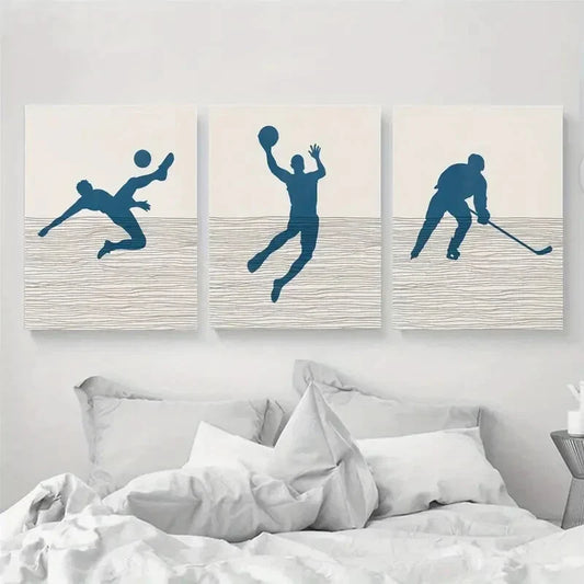 3pcs Minimalist Basketball, Baseball Design Metal Print Ready to Hang Art