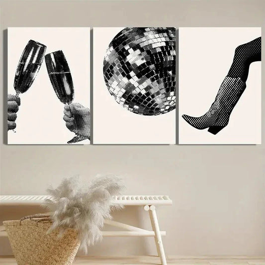 3pcs Vintage Style Black and White Metal Print Ready to Hang Art