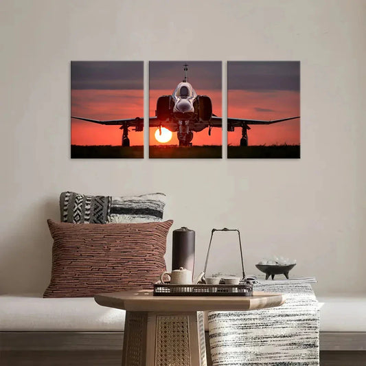 3pcs Phantom Military Jet Sunset Metal Print Ready to Hang Art