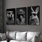 3pcs Beaver Monkey & Rabbit in Glasses Wall Art Set Canvas Framed 40x60cm - High Quality Print 100% Australian Made Wall Canvas Ready to Hang
