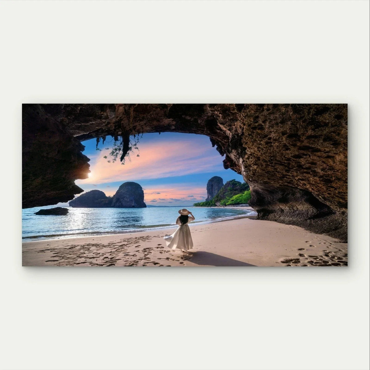 Woman in Tropical Beach and Sunset Wall Art Canvas Office Home Framed 120x60cm