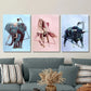 3pcs Elephant, Horse, Bull in Geometric Metal Print Ready to Hang Art