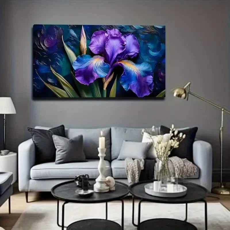 Vibrant Purple Iris Flower Wall Art Canvas Office Home Room Framed 80x45cm