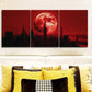 3pcs  Big Red Moon Cityscape  Wall Art Set Canvas Framed 40x60cm - High Quality Print 100% Australian Made Wall Canvas Ready to Hang