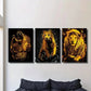 3pcs Featuring Golden Animal Portraits of Bears Metal Print Ready to Hang Art