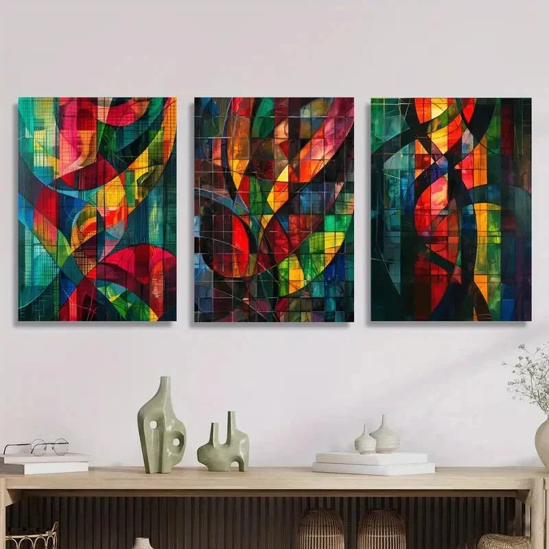 3pcs Abstract geometric color art, color mosaic Metal Print Ready to Hang Art