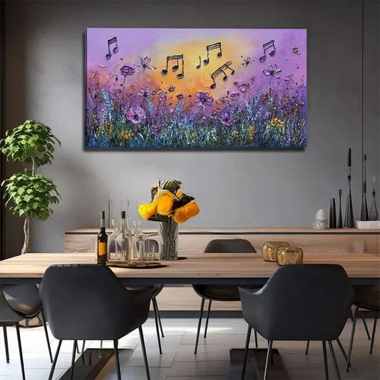 Vibrant Music & Floral Modern Wall Art Canvas Office Home Room Framed 80x45cm