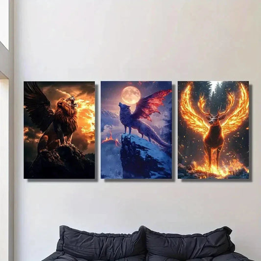 3pcs Mythical animal illustrations, Metal Print Ready to Hang Art