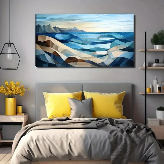 Abstract Ocean And Beach Wall Art Canvas Office Home Room Framed 80x45cm