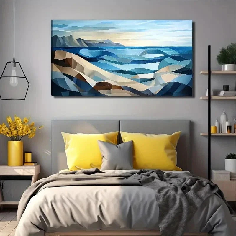 Abstract Ocean And Beach Wall Art Canvas Office Home Room Framed 120x60cm