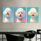 3pcs Cute Dog White Puppy Pink Metal Print Ready to Hang Art