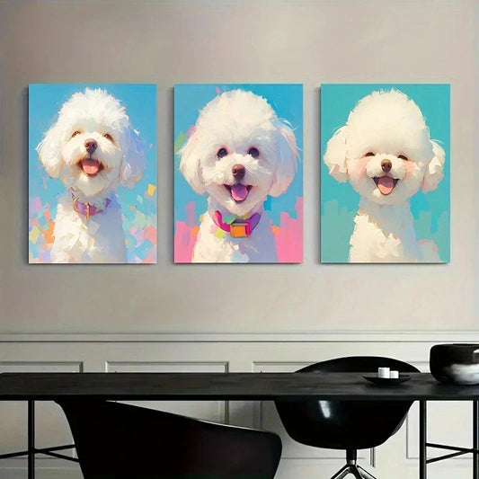 3pcs Cute Dog White Puppy Pink Metal Print Ready to Hang Art