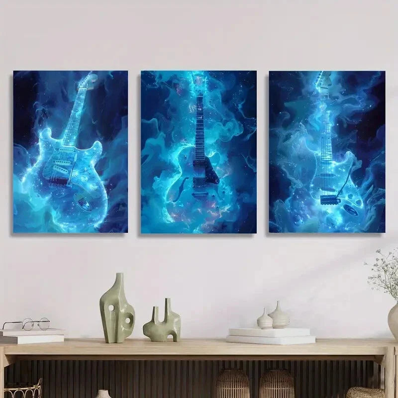 3pcs  Music wave poster, guitar  Metal Print Ready to Hang Art