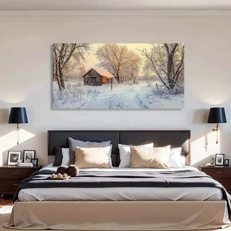 Snowy Forest Landscape Tranquil Wall Art Canvas Office Home Room Framed 120x60cm